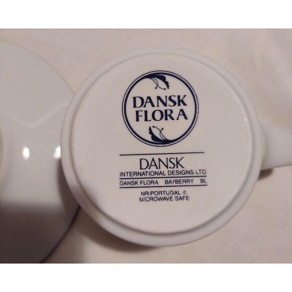 Dansk Flora Bayberry Coffee Tea Cup Mug And Saucer Made In Portugal Blue White - Picture 6 of 11